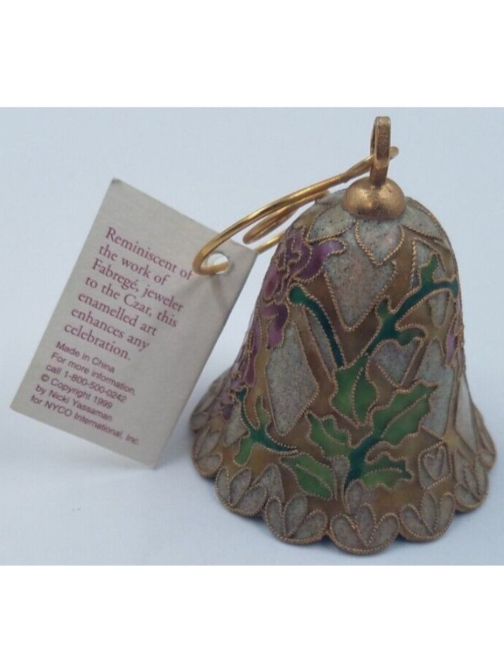 Vintage 1999 Nyco Enamel Art Cloisonne Floral Bell Ornament Limited Production